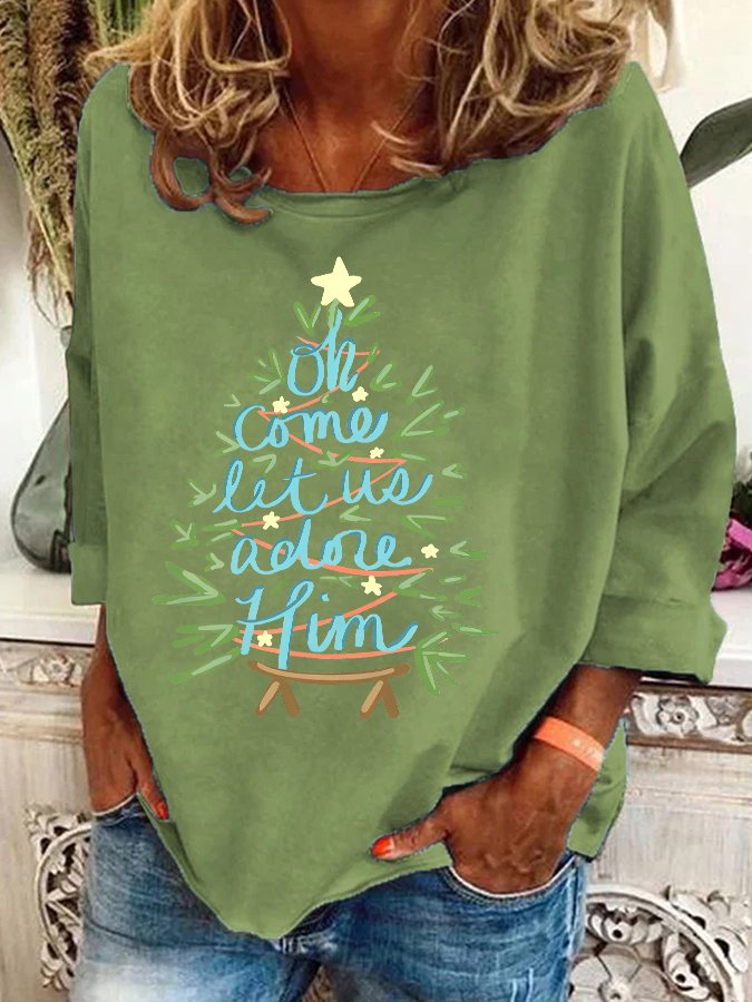 Sweat-shirts Femmes Décontracté Printemps / Automne Sapin de Noël Aucune élasticité Manches Longues Col Rond en Mélangé de Coton Régulier Régulier