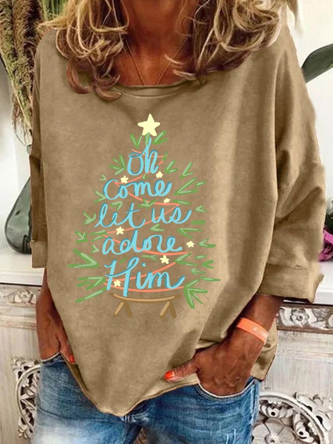 Sweat-shirts Femmes Décontracté Printemps / Automne Sapin de Noël Aucune élasticité Manches Longues Col Rond en Mélangé de Coton Régulier Régulier