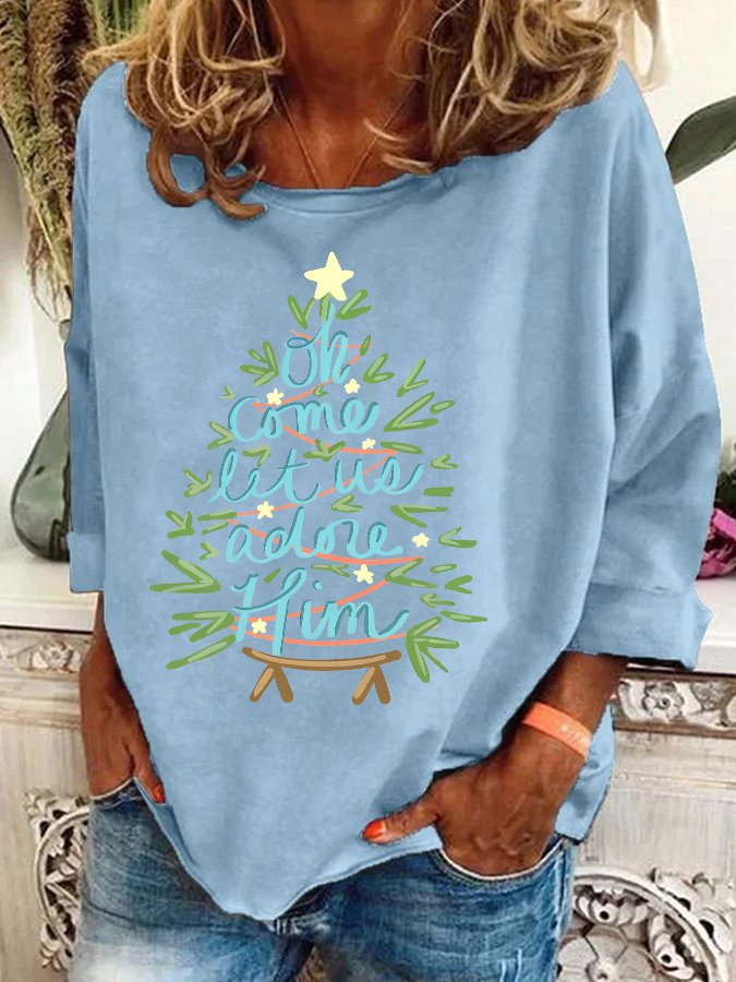 Sweat-shirts Femmes Décontracté Printemps / Automne Sapin de Noël Aucune élasticité Manches Longues Col Rond en Mélangé de Coton Régulier Régulier