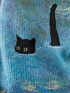 Pulls Simple Hiver impression en 3D Tricoté Micro-élasticité Quotidien Ample Manches Longues Droit pour Femmes