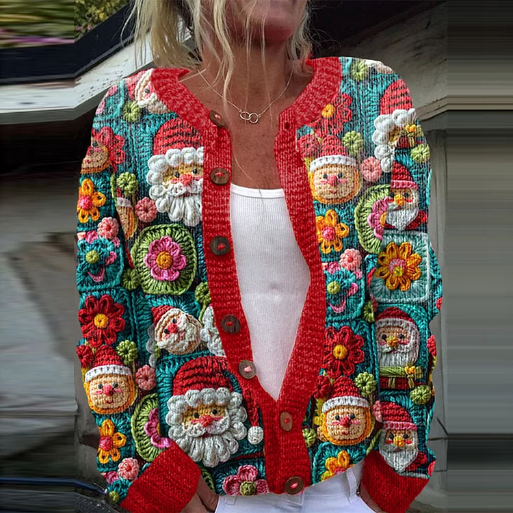 Cardigans Femmes Décontracté Père Noël Hiver Tricoté Quotidien Coupe Régulière Col Rond Régulier Droit