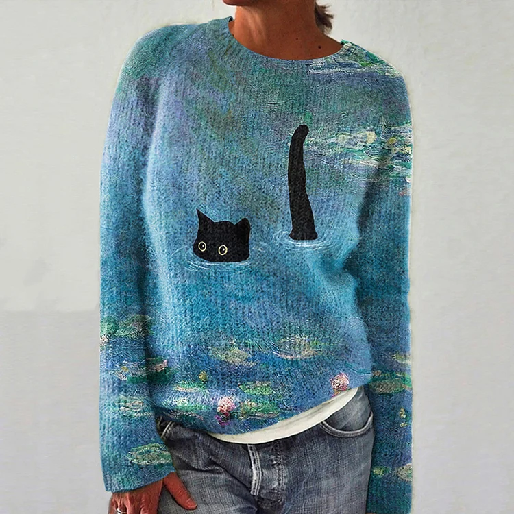 Pulls Simple Hiver impression en 3D Tricoté Micro-élasticité Quotidien Ample Manches Longues Droit pour Femmes