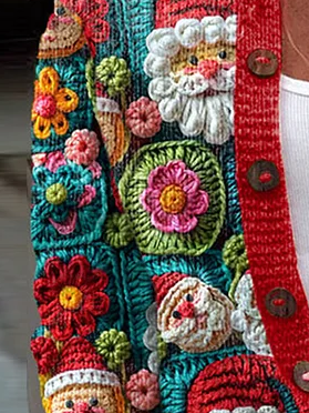 Cardigans Femmes Décontracté Père Noël Hiver Tricoté Quotidien Coupe Régulière Col Rond Régulier Droit