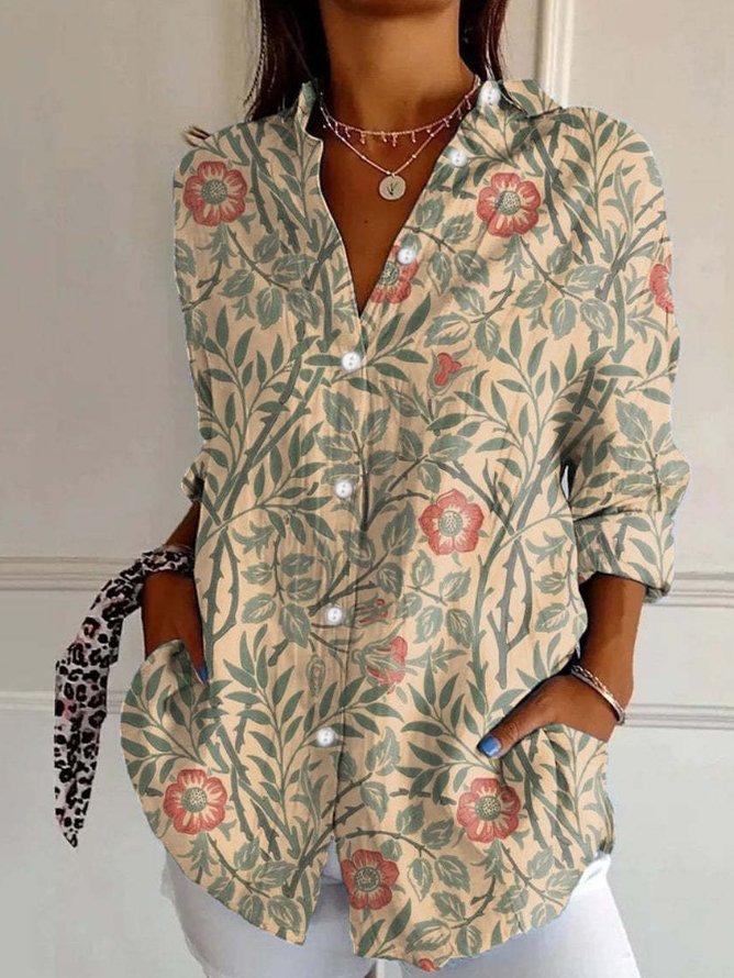 Chemises Décontracté Floral Printemps / Automne Polyester Aucune élasticité Ample Manches Longues Régulier Col de Chemise pour Femmes