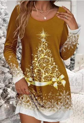 Femmes Noël Rouge Col Rond Confortable Mini Robe Décontracté