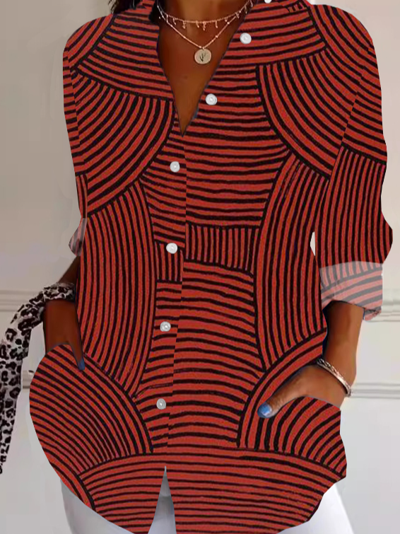 Chemises Géométrique Décontracté Printemps / Automne Polyester Coupe Régulière Noël Manches Longues Droit Col de Chemise pour Femmes