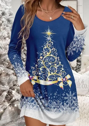 Femmes Noël Rouge Col Rond Confortable Mini Robe Décontracté