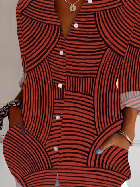 Chemises Géométrique Décontracté Printemps / Automne Polyester Coupe Régulière Noël Manches Longues Droit Col de Chemise pour Femmes