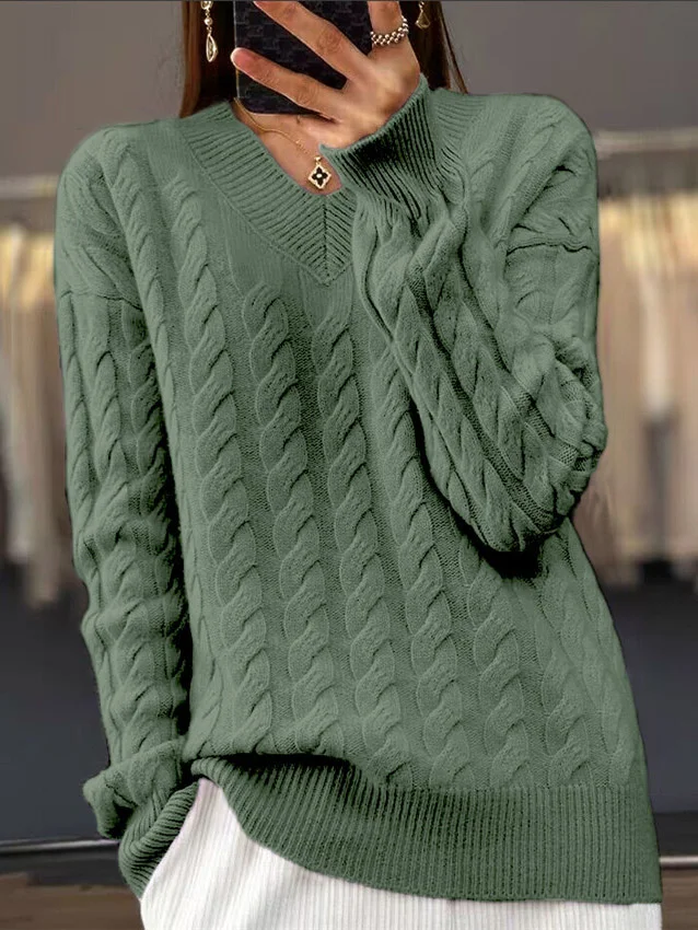 Pulls Décontracté Plain Printemps / Automne Col V Naturel Laine/Tricot Mi-long Élasticité moyenne Non pour Femmes