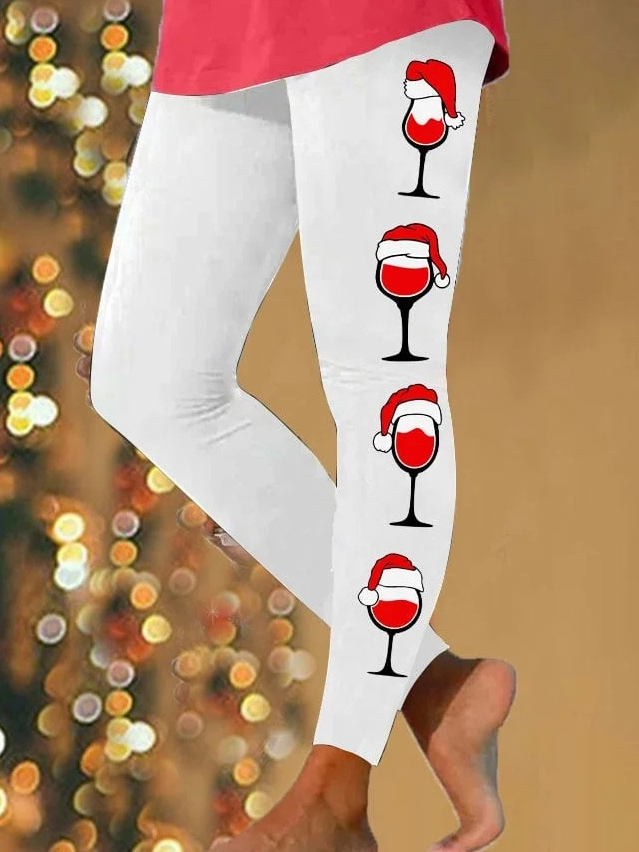 Pantalons De Yoga Décontracté Hiver Verre à Vin de Noël à Haute Élasticité Faire la navette Serré Pantalon coupe slim Collant en Toison pour Femmes