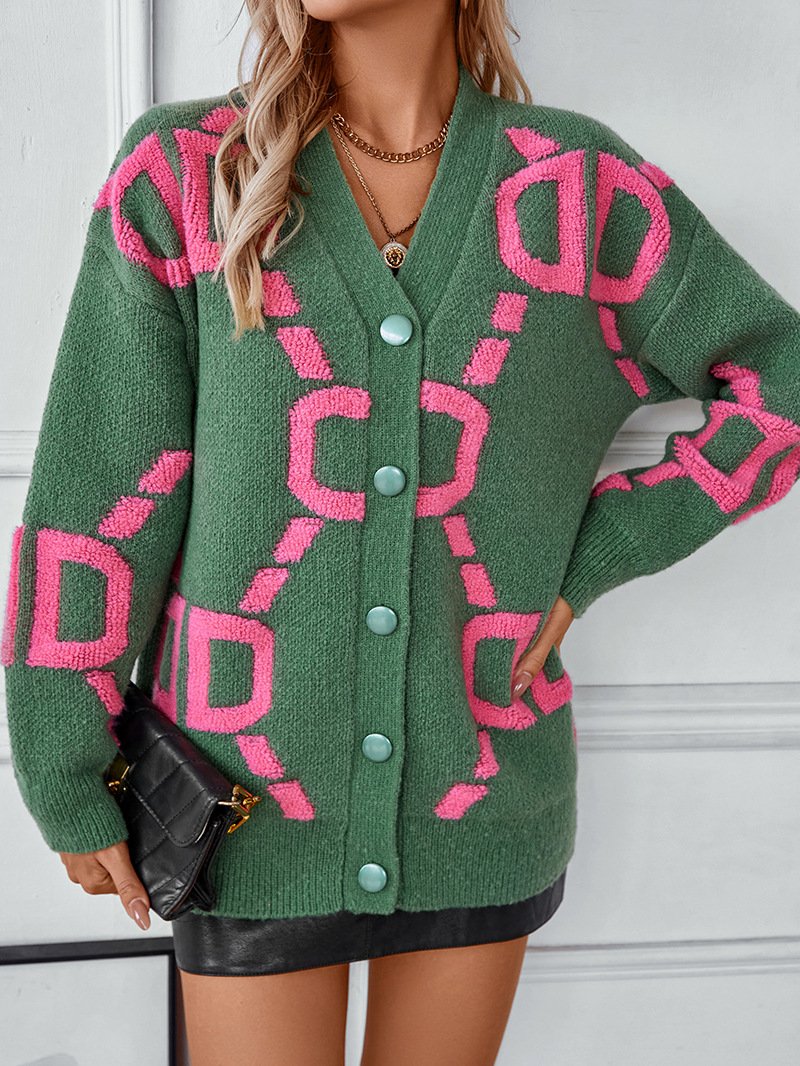 Cardigans Décontracté Abstrait Hiver Quotidien Ample Laine/Tricot Mi-long Épaissi Droit pour Femmes