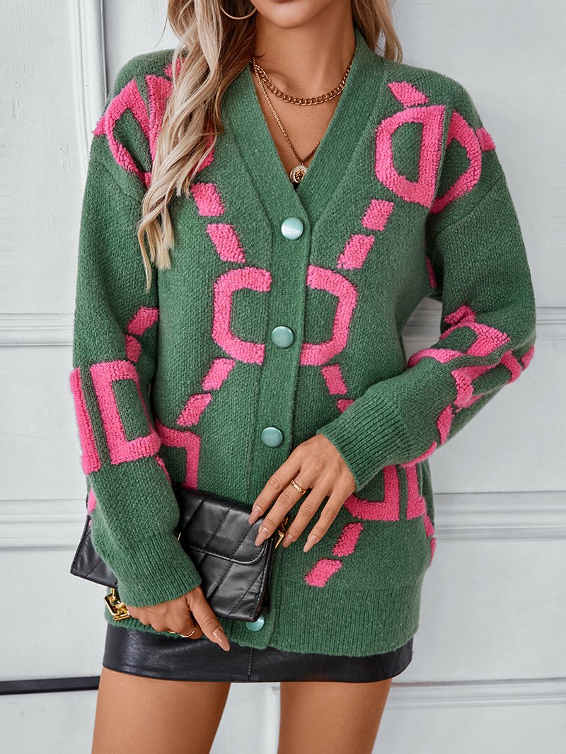 Cardigans Décontracté Abstrait Hiver Quotidien Ample Laine/Tricot Mi-long Épaissi Droit pour Femmes
