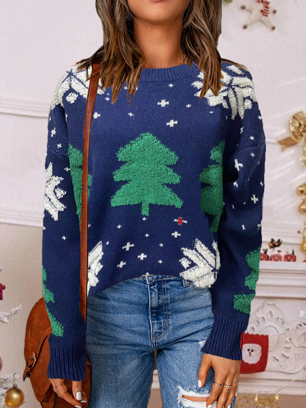Pulls Décontracté Printemps / Automne Sapin de Noël Quotidien Manches Longues Col Rond Fil/fil de laine Droit Régulier pour Femmes
