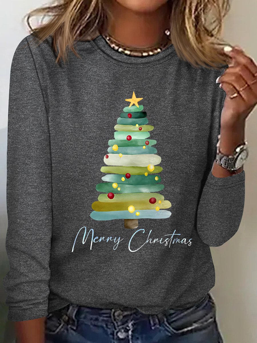 T-shirts Femmes Décontracté Printemps / Automne Sapin de Noël Quotidien Ample Meilleure vente Col Rond Régulier Élasticité moyenne