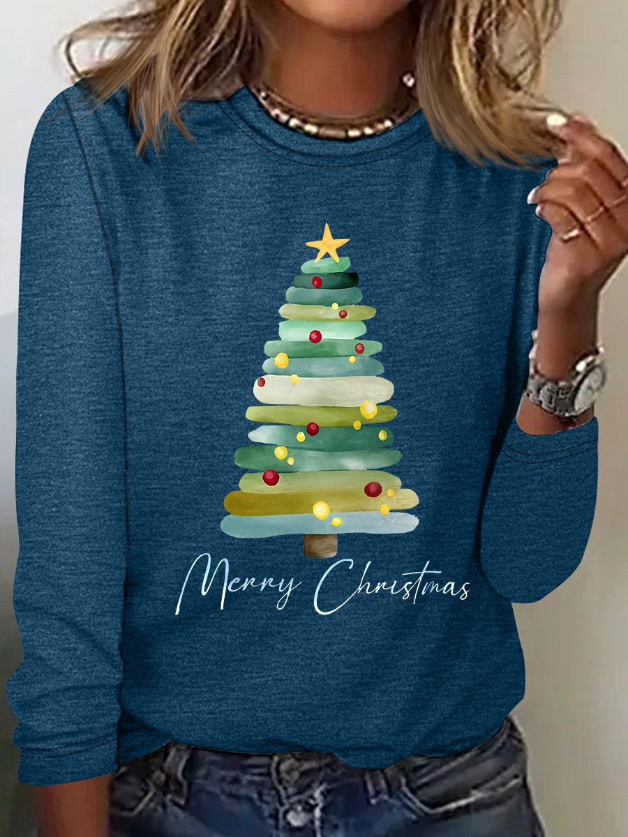 T-shirts Femmes Décontracté Printemps / Automne Sapin de Noël Quotidien Ample Meilleure vente Col Rond Régulier Élasticité moyenne