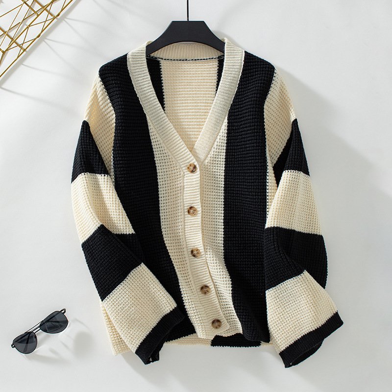 Cardigans Femmes Rayé Décontracté Hiver Quotidien Ample Laine/Tricot Mi-long Épaissi Élasticité moyenne