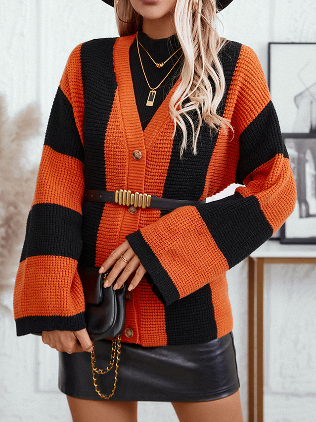 Cardigans Femmes Rayé Décontracté Hiver Quotidien Ample Laine/Tricot Mi-long Épaissi Élasticité moyenne