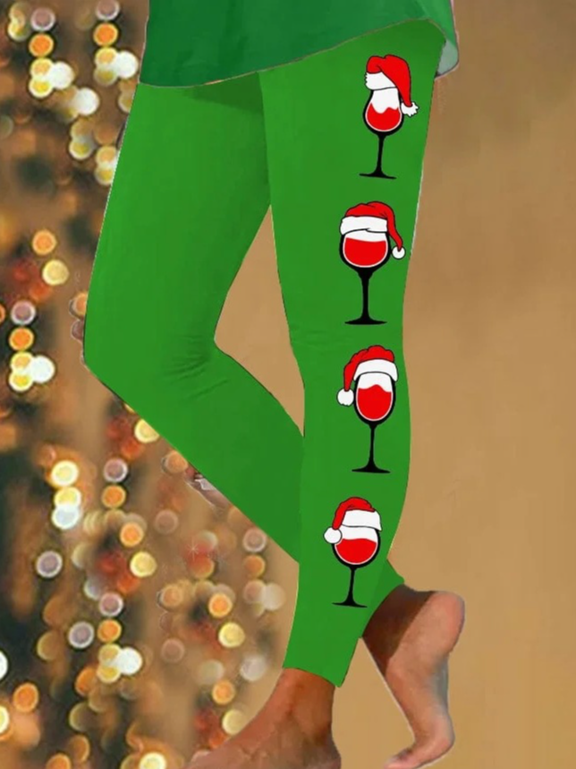 Pantalons De Yoga Décontracté Hiver Verre à Vin de Noël à Haute Élasticité Faire la navette Serré Pantalon coupe slim Collant en Toison pour Femmes