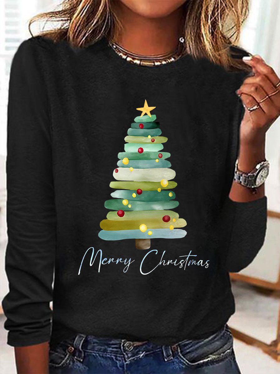 T-shirts Femmes Décontracté Printemps / Automne Sapin de Noël Quotidien Ample Meilleure vente Col Rond Régulier Élasticité moyenne
