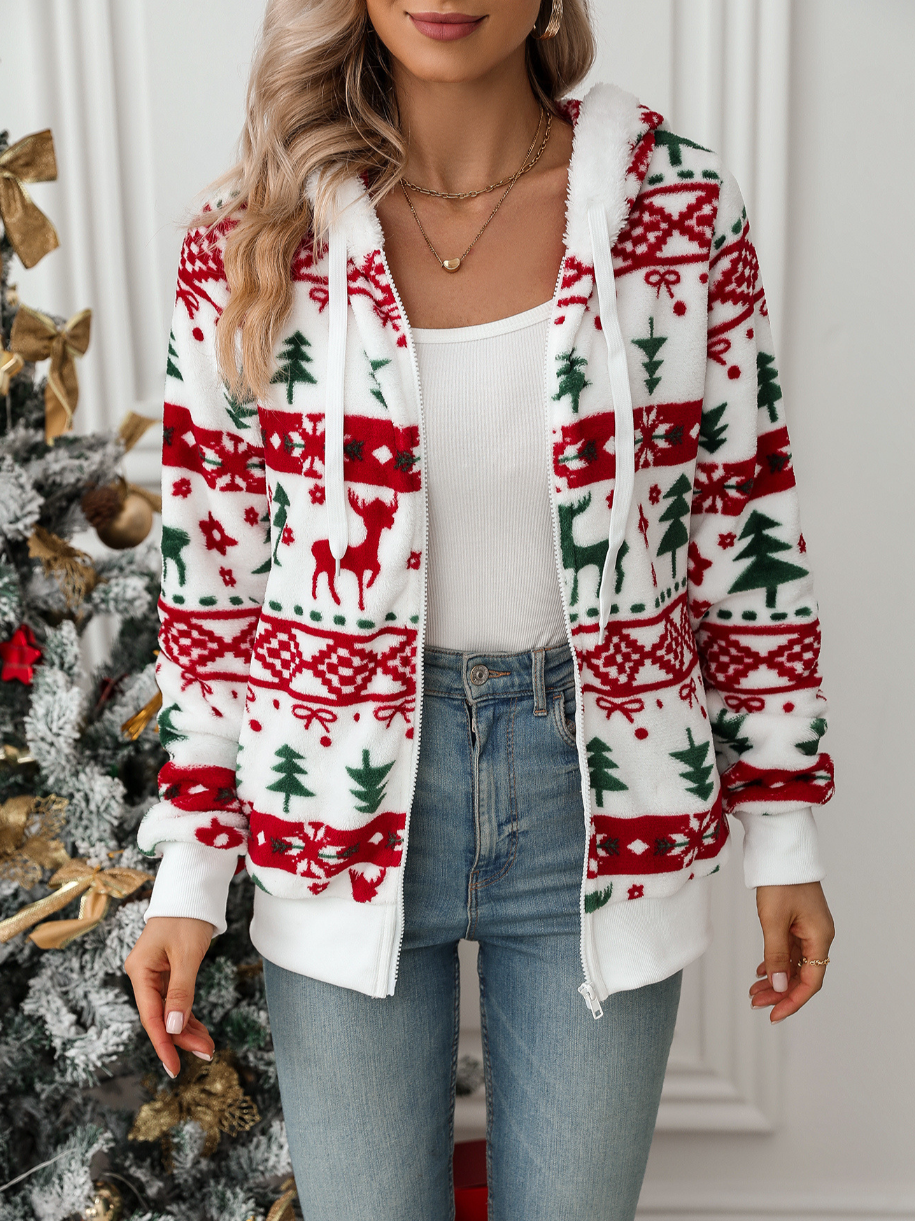 Manches Longues Régulier Noël Motif de Wapiti Blouson pour Femmes