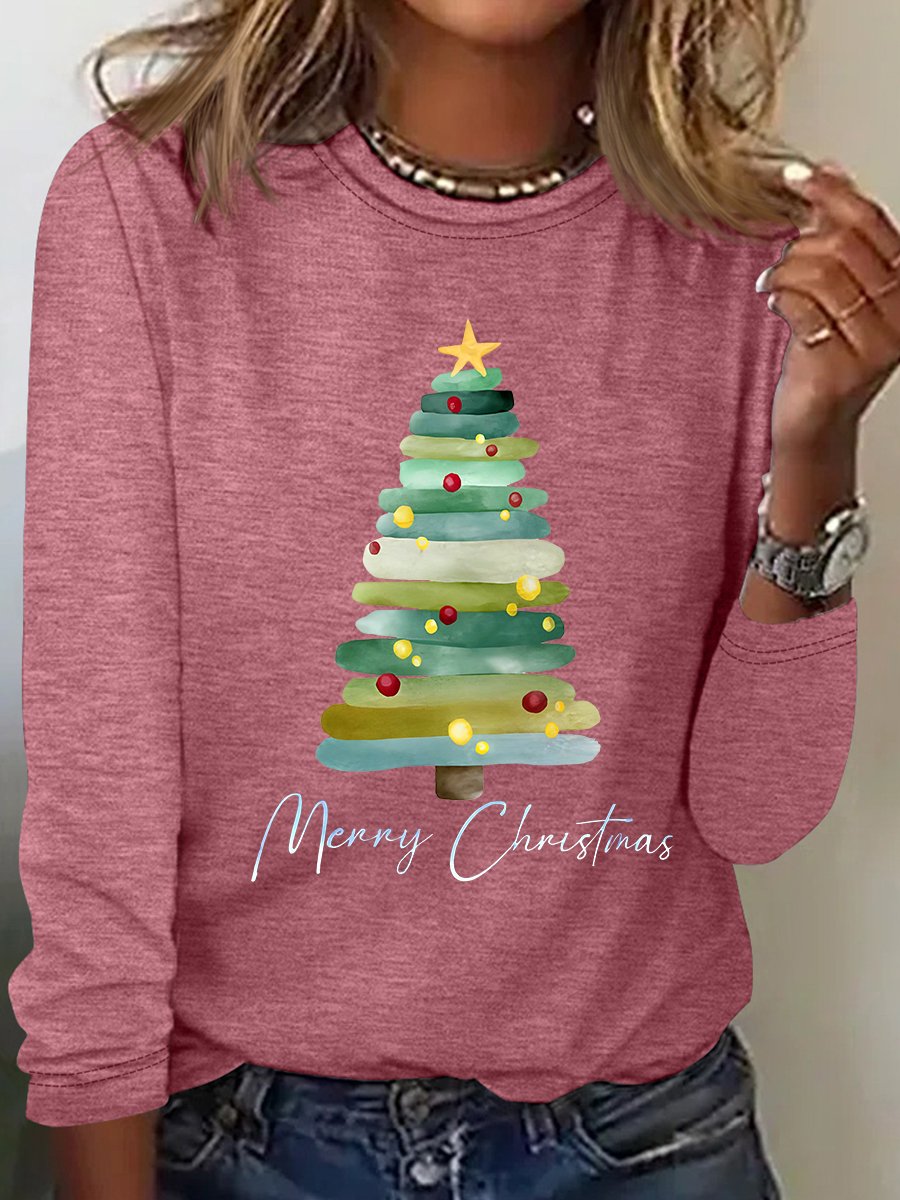 T-shirts Femmes Décontracté Printemps / Automne Sapin de Noël Quotidien Ample Meilleure vente Col Rond Régulier Élasticité moyenne