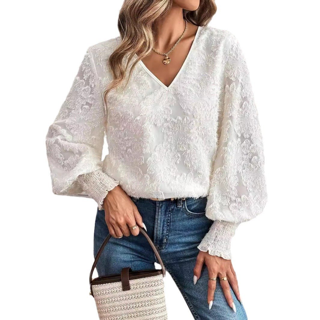 Chemisiers1 Décontracté Plain Printemps / Automne Naturel Aucune élasticité Quotidien Manches Longues Manches Bouffantes Régulier pour Femmes