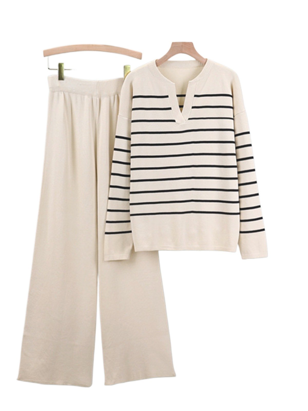 Deux Pièces Ensembles Bloc de Couleur Décontracté Printemps / Automne Naturel Quotidien Ample Manches Longues Entaillé Laine/Tricot pour Femmes