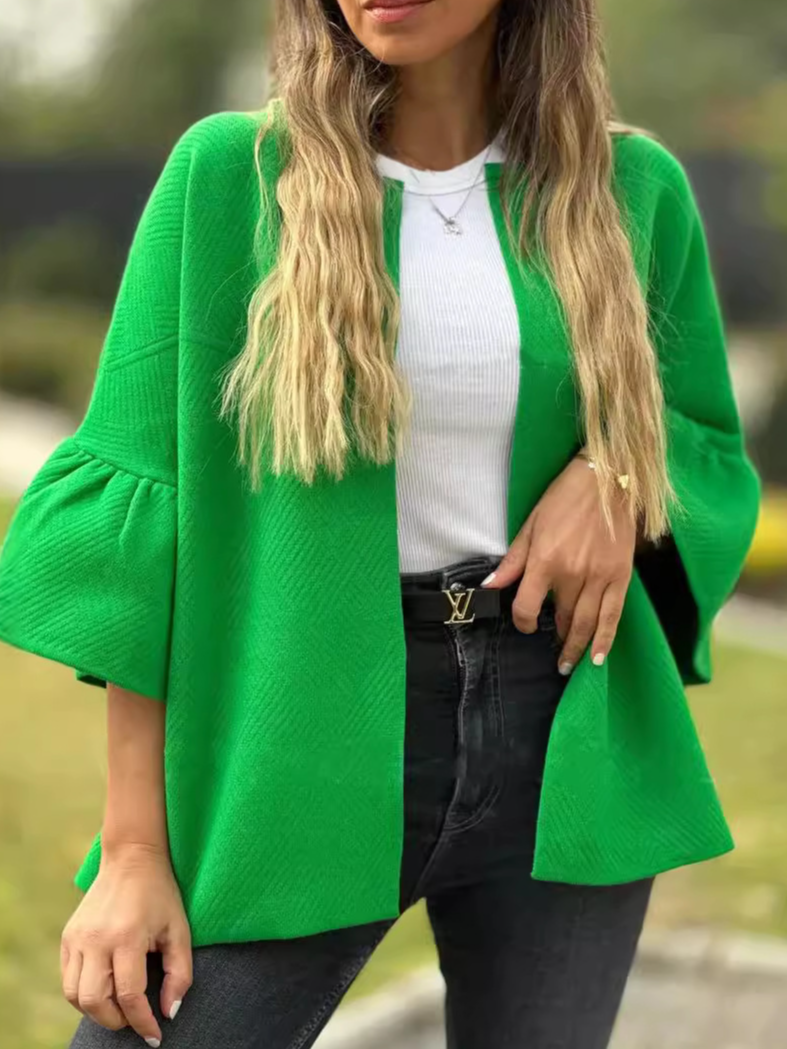 Col Rond Manches trois quarts Régulier Plain Blouson pour Femmes