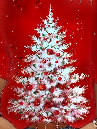 T-shirts Femmes Décontracté Printemps / Automne Sapin de Noël Vacances Ample Noël Manches Longues Régulier Droit