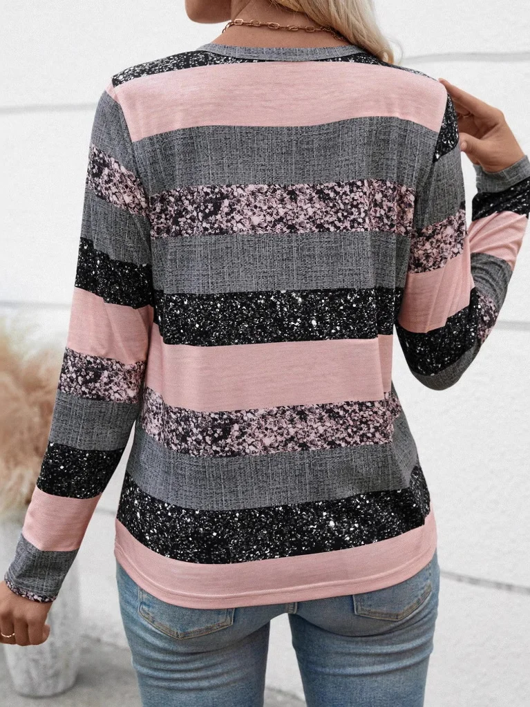 Chemisiers1 Décontracté Bloc de Couleur Printemps / Automne Micro-élasticité Jersey Manches Longues Régulier Droit Régulier pour Femmes