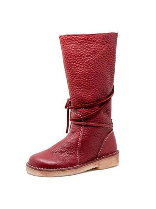 Chelsea Bottes Ethnique Plain Automne Portable Vacances Cuir Talon de Bloc Bout Rond Fausse Fourrure pour Femmes