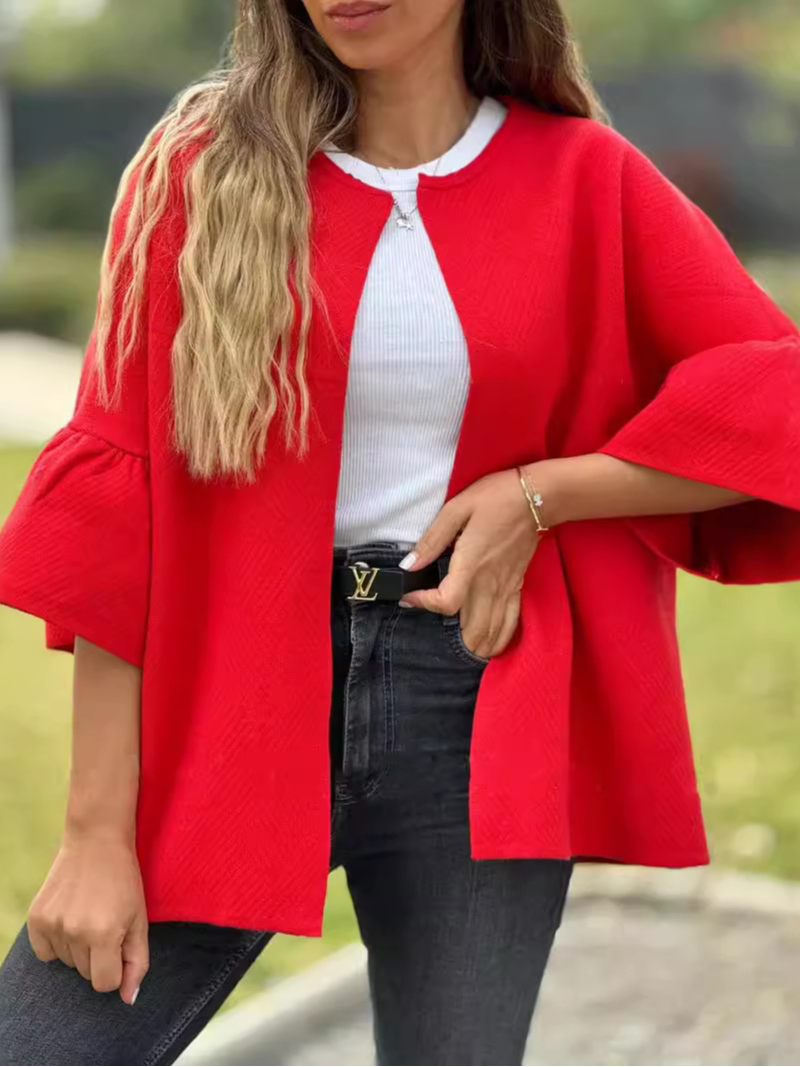 Col Rond Manches trois quarts Régulier Plain Blouson pour Femmes