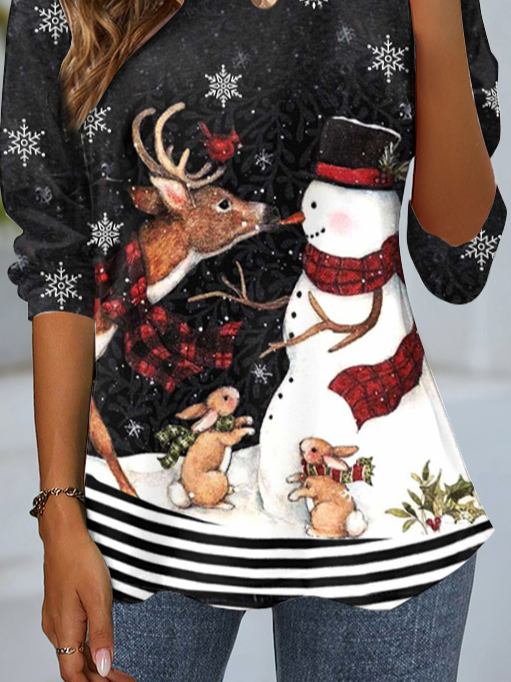 T-shirts Femmes Décontracté Printemps / Automne Bonhomme de Neige de Nonël Jersey Nonël Manches Longues Col Rond Régulier Non