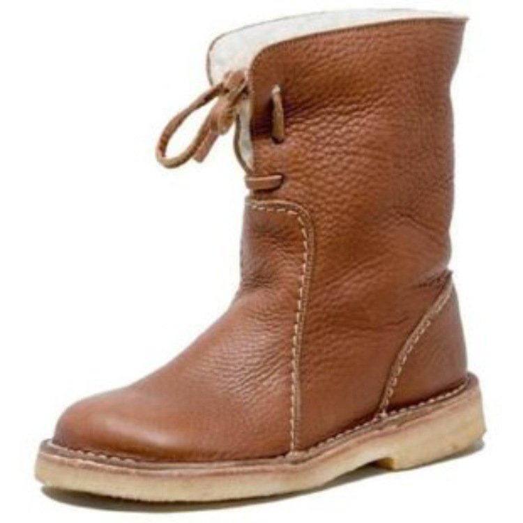 Chelsea Bottes Femme Rétro Plain Automne Portable Vacances Bottes de Neige Cuir Bout Rond Fausse Fourrure