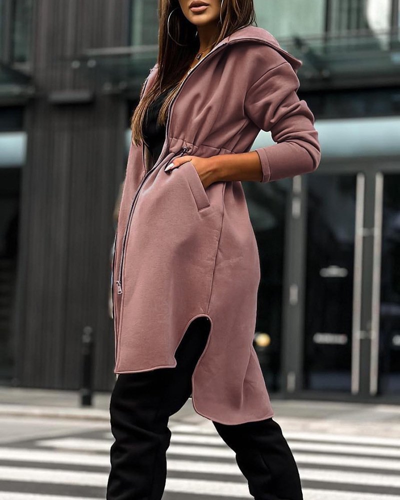 Sweat-shirt à Capuche Manches Longues Régulier Plain Blouson pour Femmes