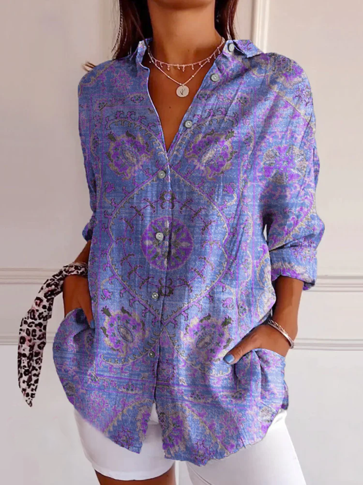 Chemises Femmes Géométrique Décontracté Printemps / Automne Polyester Aucune élasticité Ample Régulier Col de Chemise T.-N.-L.