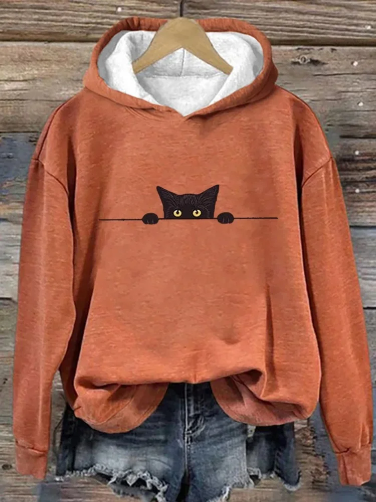 à Capuche Femmes Décontracté Printemps / Automne Chat Sweat-shirt à Capuche Micro-élasticité Ample Manches Longues Droit Régulier