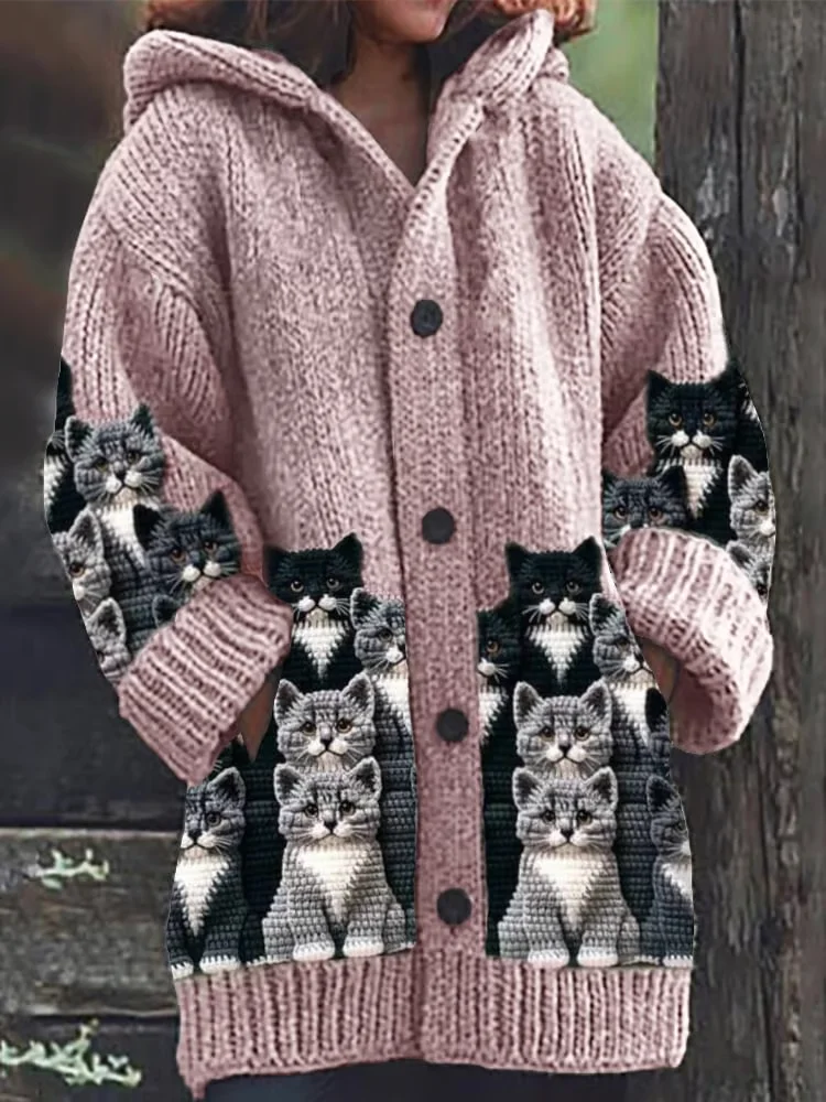 Cardigans Décontracté Printemps / Automne Chat Sweat-shirt à Capuche Micro-élasticité Quotidien Manches Longues Laine/Tricot Régulier pour Femmes