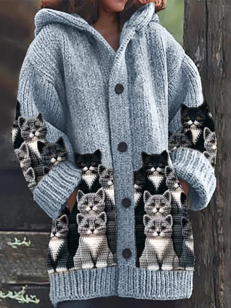 Cardigans Décontracté Printemps / Automne Chat Sweat-shirt à Capuche Micro-élasticité Quotidien Manches Longues Laine/Tricot Régulier pour Femmes