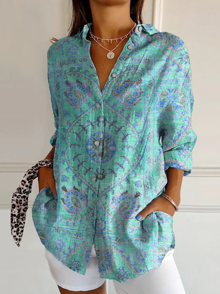 Chemises Femmes Géométrique Décontracté Printemps / Automne Polyester Aucune élasticité Ample Régulier Col de Chemise T.-N.-L.