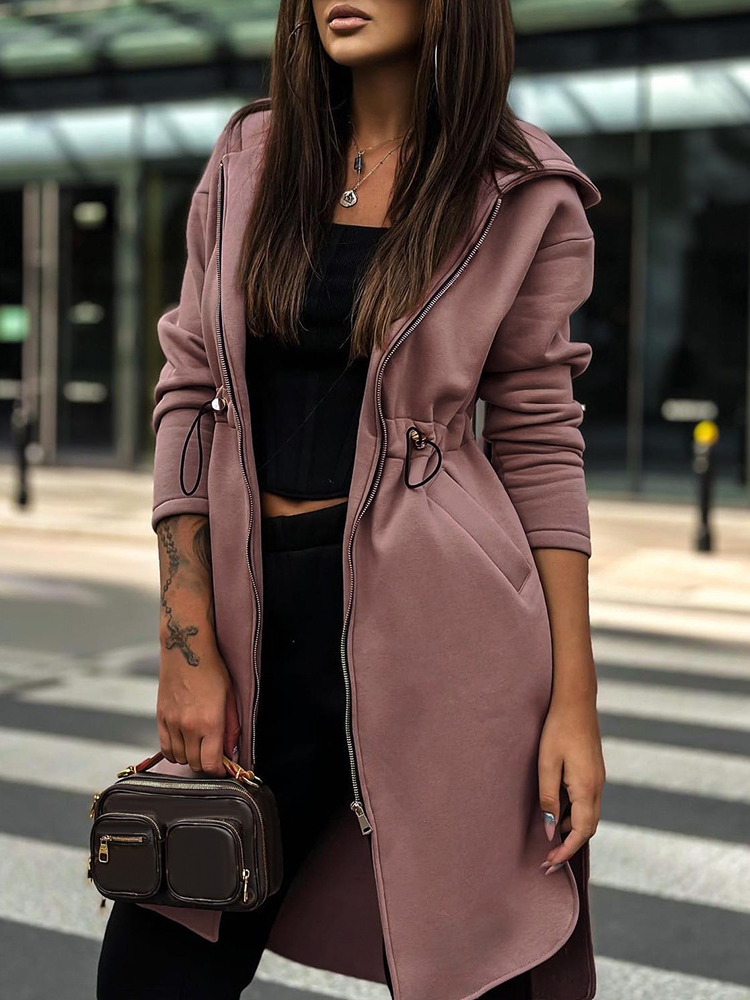 Sweat-shirt à Capuche Manches Longues Régulier Plain Blouson pour Femmes