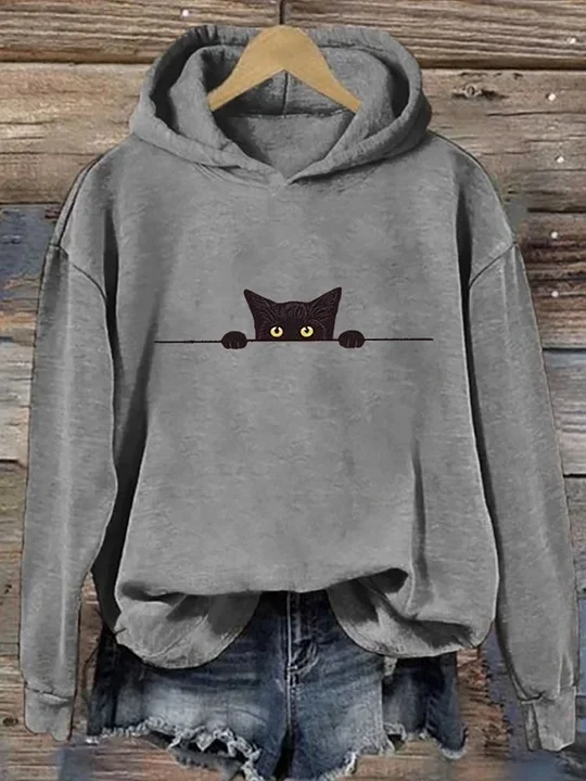 à Capuche Femmes Décontracté Printemps / Automne Chat Sweat-shirt à Capuche Micro-élasticité Ample Manches Longues Droit Régulier