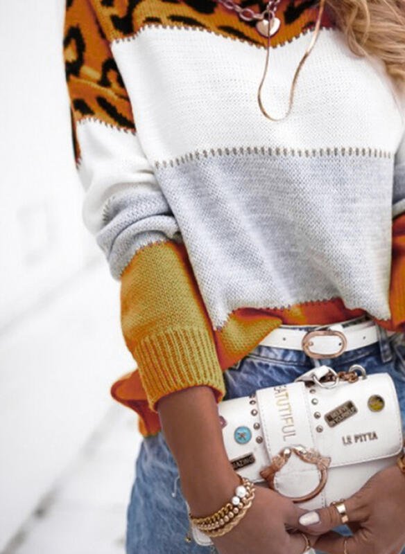 Pulls Motif Léopard Décontracté Printemps / Automne Micro-élasticité Quotidien Ample Fil/fil de laine Régulier Régulier pour Femmes