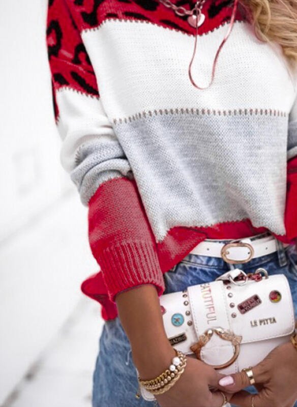 Pulls Motif Léopard Décontracté Printemps / Automne Micro-élasticité Quotidien Ample Fil/fil de laine Régulier Régulier pour Femmes