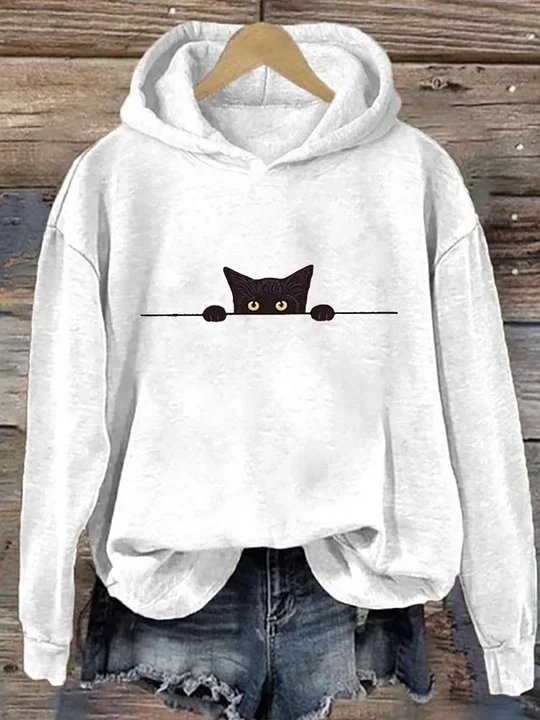 à Capuche Femmes Décontracté Printemps / Automne Chat Sweat-shirt à Capuche Micro-élasticité Ample Manches Longues Droit Régulier