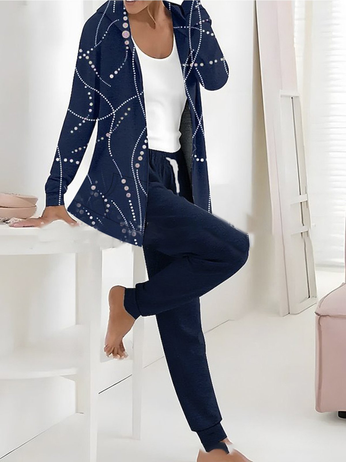 Deux Pièces Ensembles Bloc de Couleur Décontracté Printemps / Automne Sweat-shirt à Capuche Micro-élasticité Quotidien Jersey Droit Régulier pour Femmes