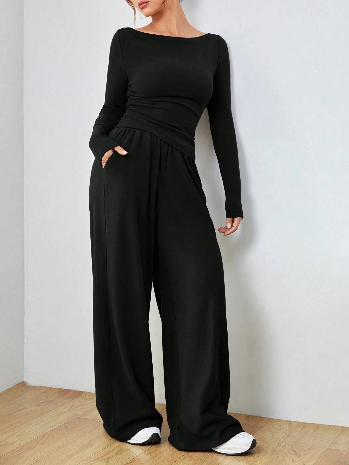 Deux Pièces Ensembles Femmes Décontracté Plain Printemps / Automne Zip Quotidien Ample Jersey Top Avec Pantalons Régulier
