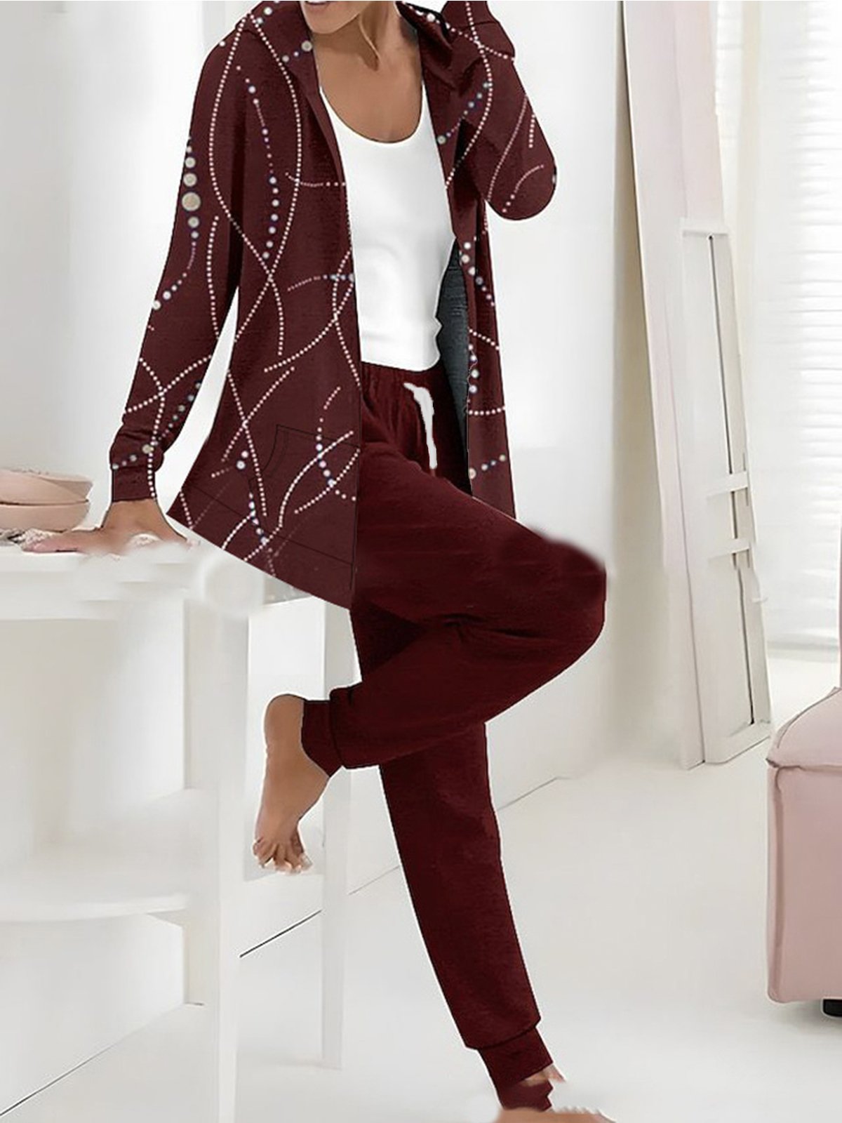 Deux Pièces Ensembles Bloc de Couleur Décontracté Printemps / Automne Sweat-shirt à Capuche Micro-élasticité Quotidien Jersey Droit Régulier pour Femmes