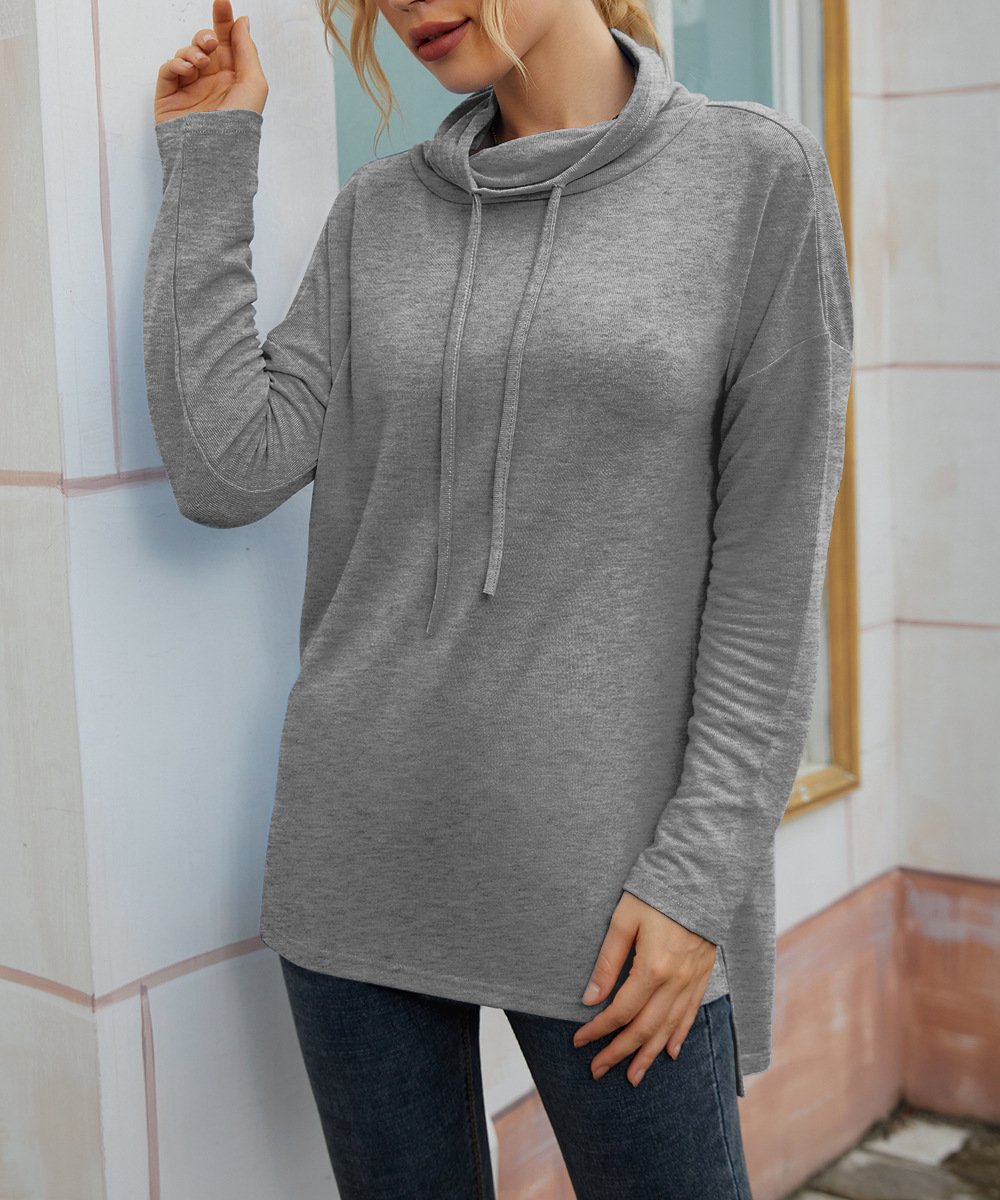Chemisiers1 Femmes Décontracté Plain Printemps / Automne Micro-élasticité Ample Jersey Col Roulé Droit Régulier