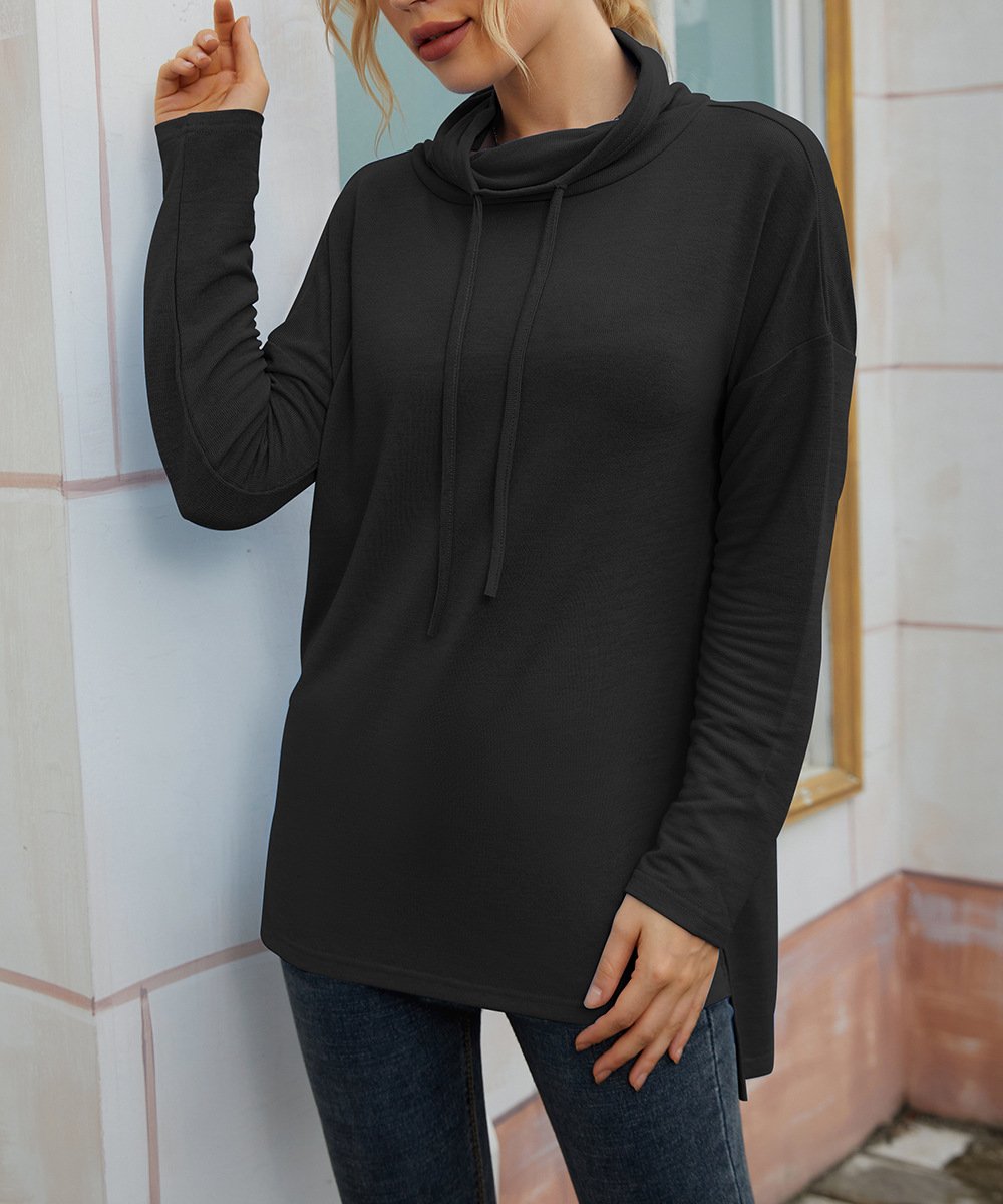 Chemisiers1 Femmes Décontracté Plain Printemps / Automne Micro-élasticité Ample Jersey Col Roulé Droit Régulier